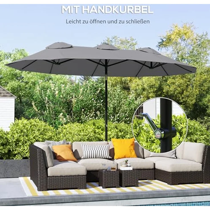 Outsunny Doppelsonnenschirm, grau, 147x285 cm, mit Handkurbel und neigbarem Schirmdach – Bild 6
