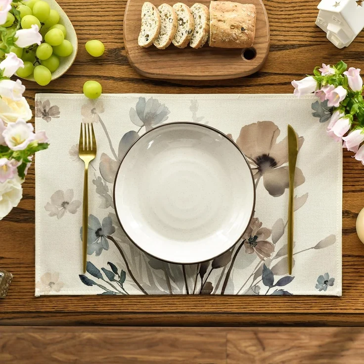 ABC 4-teiliges abwaschbares Geschirrset, Blumen- und Blättermuster, Frühlingsstil, 30 x 45 cm, für Herbstfeste, Küche und Festtagsdekoration – Bild 2