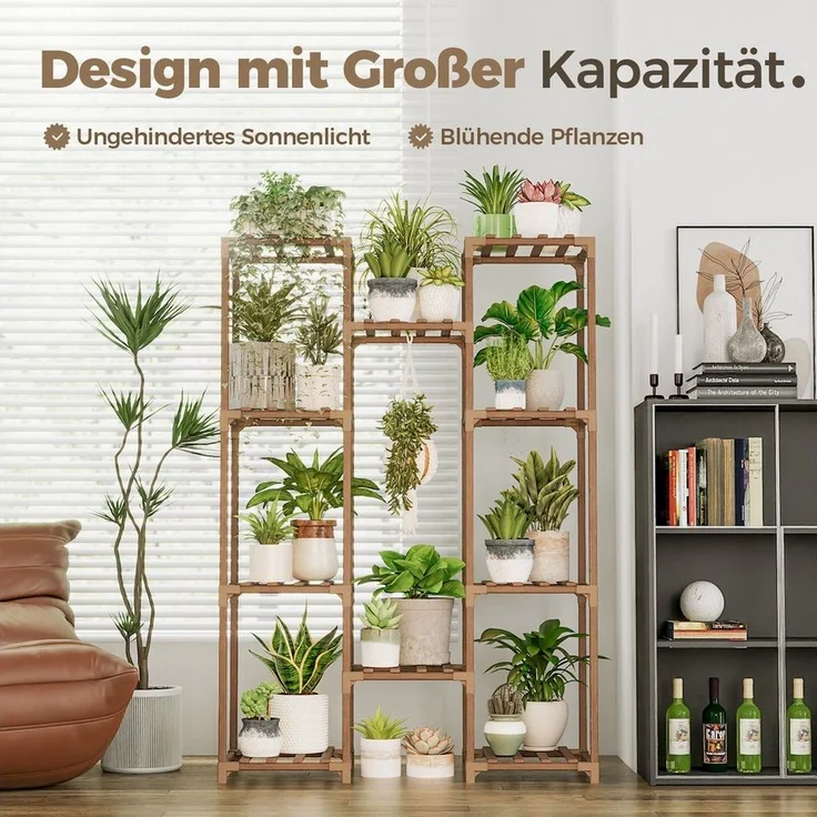 Bamworld Blumenständer Pflanzenständer Hoher Pflanzenstufen Pflanzenregal (1 St), Mehrstufiges Blumenregal für Außen (Terrasse/Balkon/Garten) – Bild 2