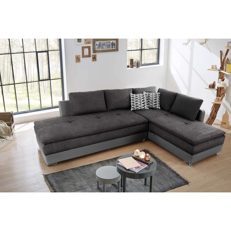 Ecksofa-Dauerschläfer Doppelbett Federkern Bettkasten Couch in Anthrazit Grau – Bild 2