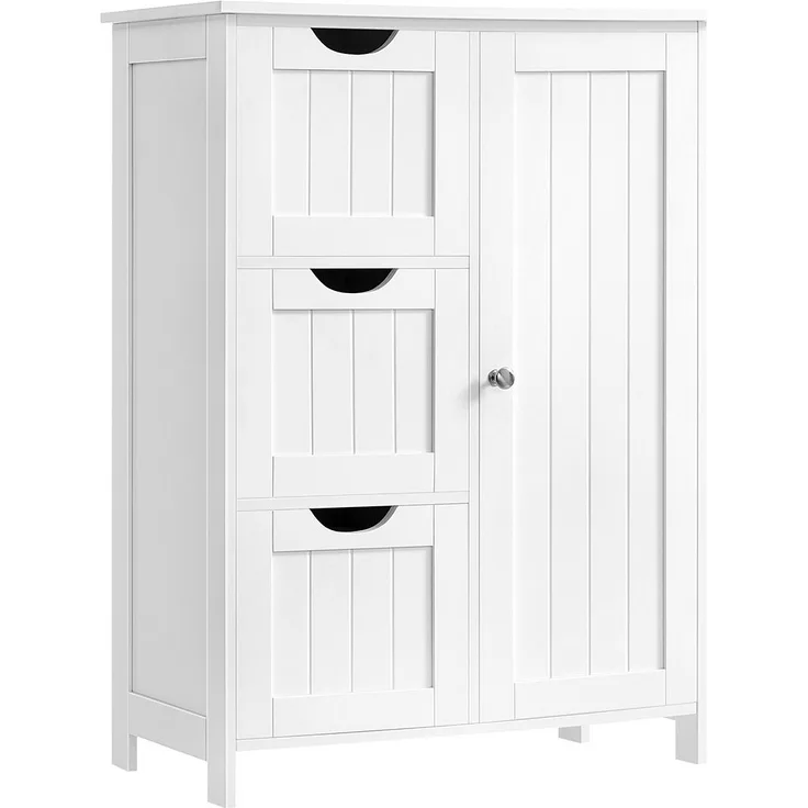 Vasagle Badezimmerschrank, schmaler Badschrank, Beistellschrank, Kommode, mit Schubladen, Schranktür, verstellbare Ablage, x x cm,, Weiß, 3