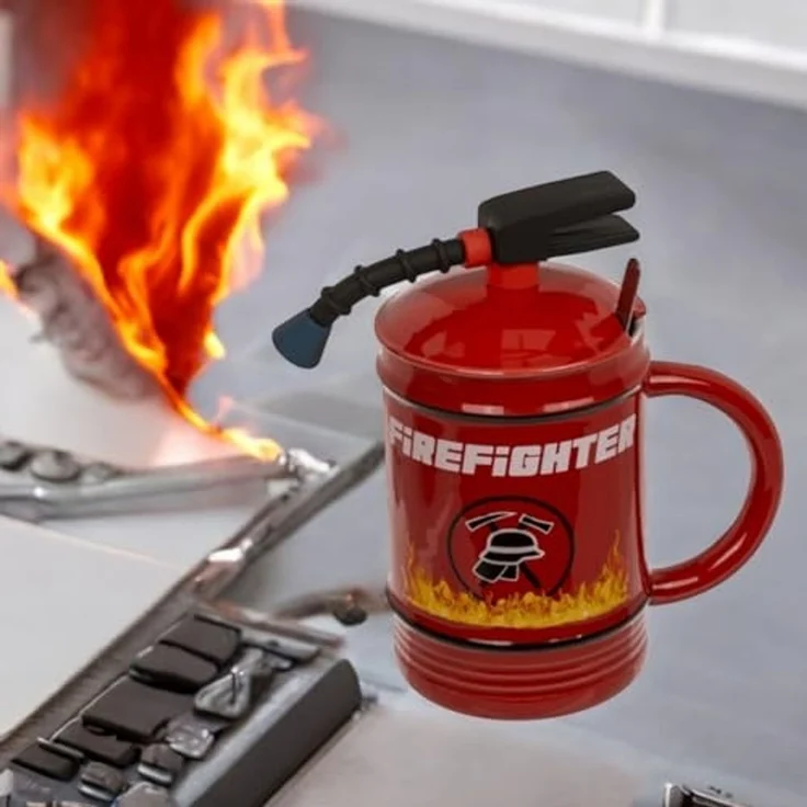 witzige Feuerlöscher - Tasse mit Löffel Feuerwehr Becher 450 ml – Bild 3