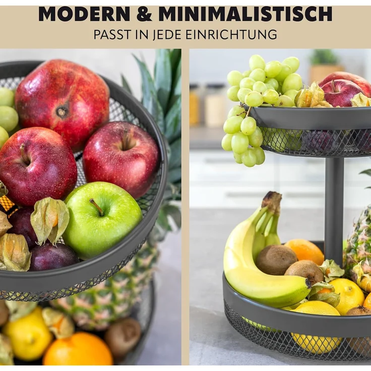eluno Obstschale 2-stöckige runde Obstetagere / Brotkorb, Obstkorb aus Metall – Bild 6
