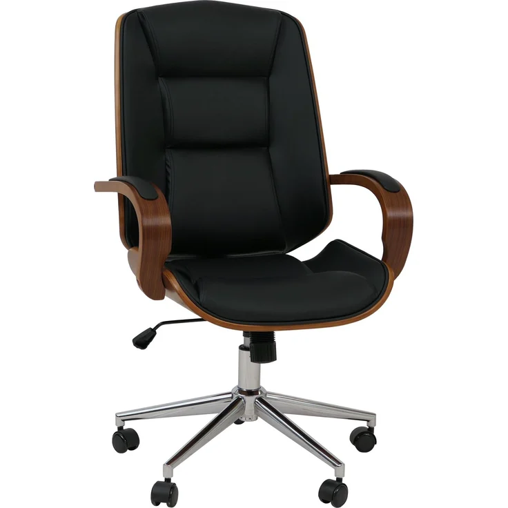 Bürostuhl HWC-O83, Drehstuhl Chefsessel, Kunstleder (280g/m²) Bugholz FSC®-zertifiziert Walnuss-Optik ~ schwarz – Bild 9