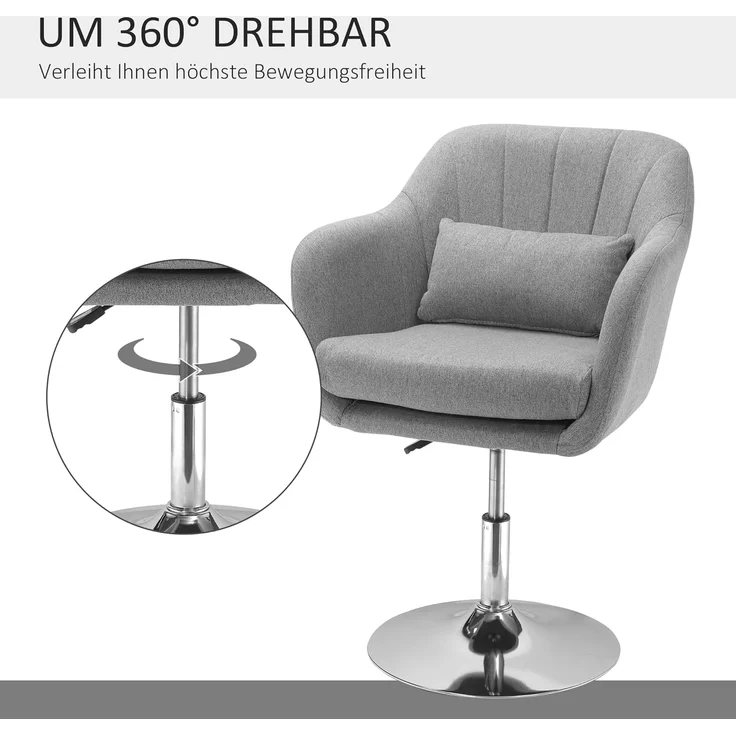 HOMCOM Relaxsessel höhenverstellbarer Bürostuhl (Drehhocker, 1-St, Arbeitshocker mit Lendenwirbelstütze), Stahl, Grau, 60 x 60 x 79-91 cm – Bild 5