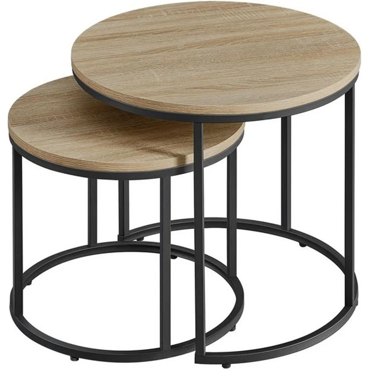Home Collective Couchtisch 2er Set Beistelltisch Loft Design 2in1 Verschachtelung Wohnzimmer, kratzfeste 53cm und 43cm Sonoma Eich, schwarzen Beinen, Rund – Bild 4