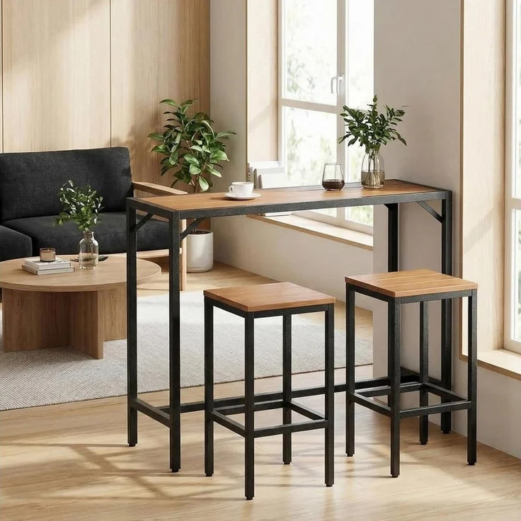 TLGREEN Gartentisch WPC Gartenbartisch 120x38x98cm (Wetterfester Bartisch Outdoor mit Metallgestell und verstellbaren Füßen, Stabiler Stehtisch Balkon Terrasse), Hochtisch Partytisch Tresentisch für Küche Wohnzimmer