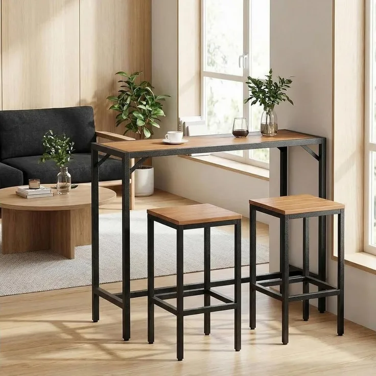 TLGREEN Gartentisch WPC Gartenbartisch 120x38x98cm (Wetterfester Bartisch Outdoor mit Metallgestell und verstellbaren Füßen, Stabiler Stehtisch Balkon Terrasse), Hochtisch Partytisch Tresentisch für Küche Wohnzimmer