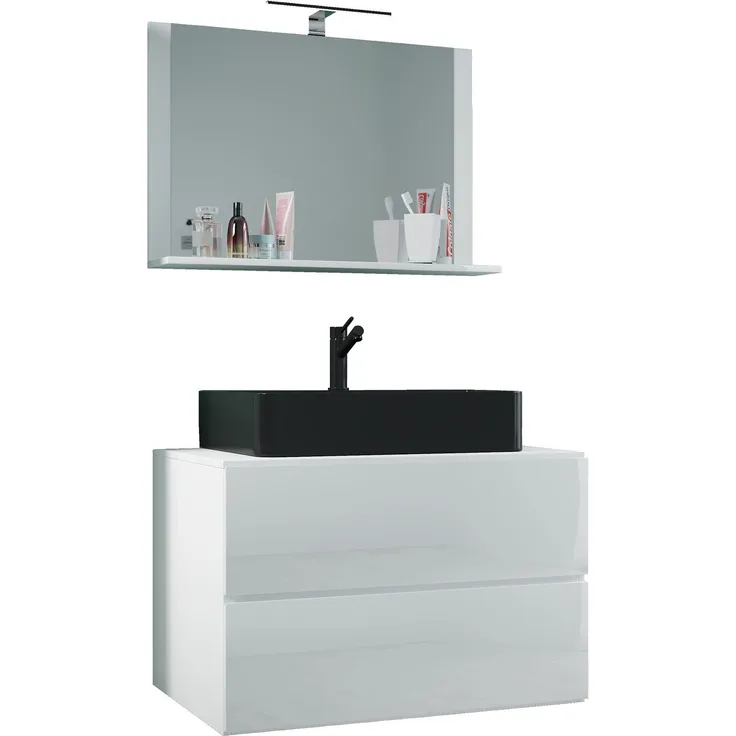 VCM Badmöbel Waschtisch Lendas 919546 Weiß H. 124 x B. 80 x T. 52 cm