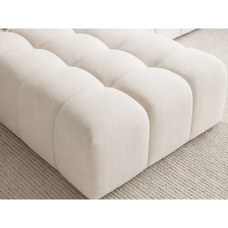 GRAINGOLD Ecksofa Loopo, Couch L-Form mit Wellenfeder, Velour-Stoff, Creme, Links – Bild 4