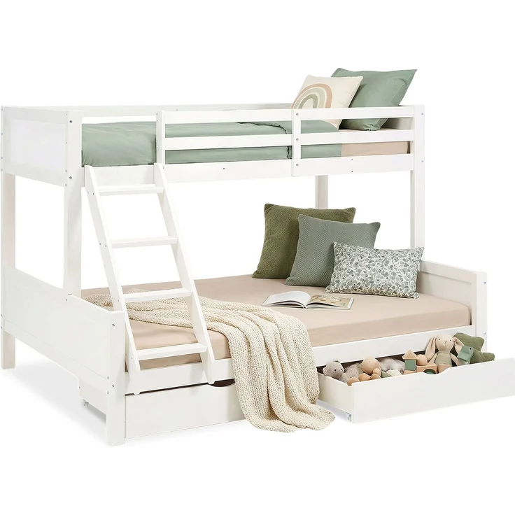 Etagenbett 90x200 und 140x200 Kinder mit 2 Bettkästen Weiß Holz Doppelstockbett Jugendbett Hochbett Stockbett – Bild 1