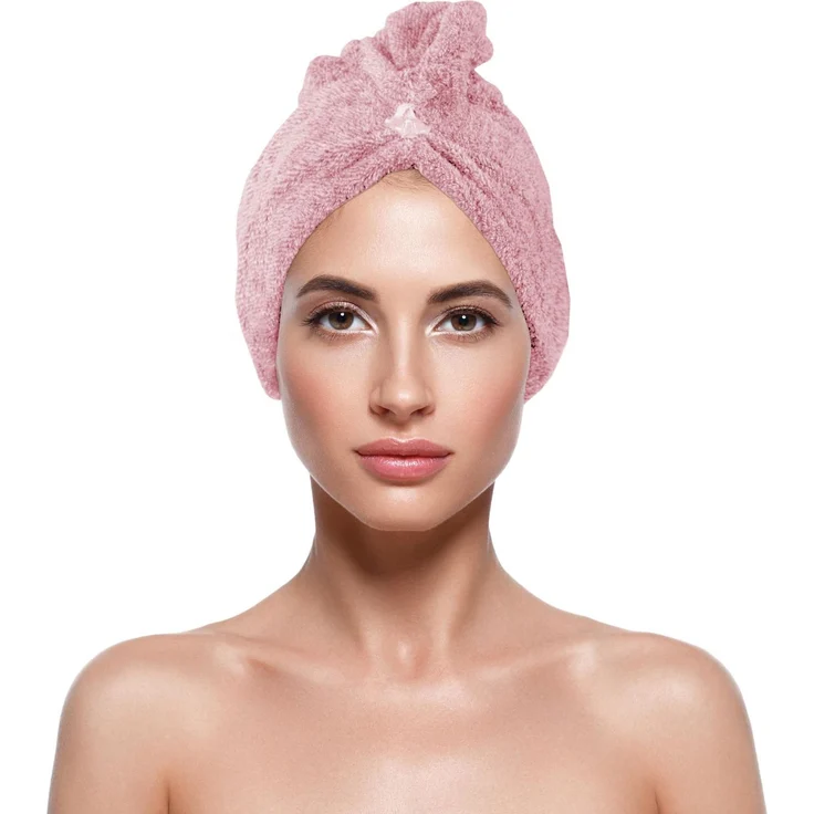 Haarturban ( Rosa ) Cozy mit Knopf - 25x65cm ( One SIze ) Superweich Flauschig - Saugstark, Handtuch Haare Turban Haarhandtuch Schnelltrocknend – Bild 1