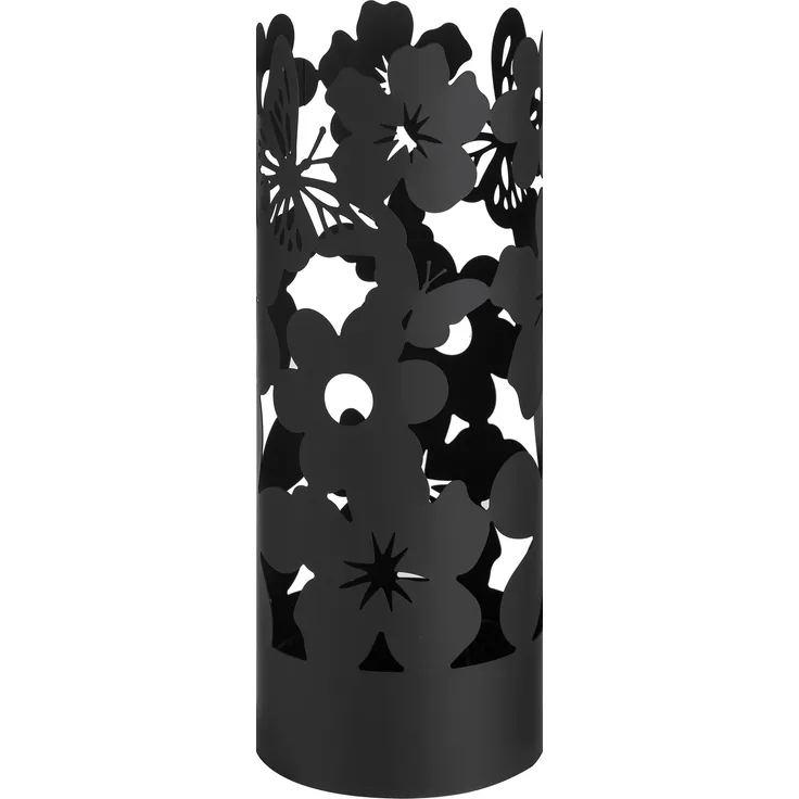 Baroni Home Moderner Schirmständer aus Metall Flowers mit 2 Haken und abnehmbarer Abtropfschale 19 x 19 x 49 cm (schwarz)