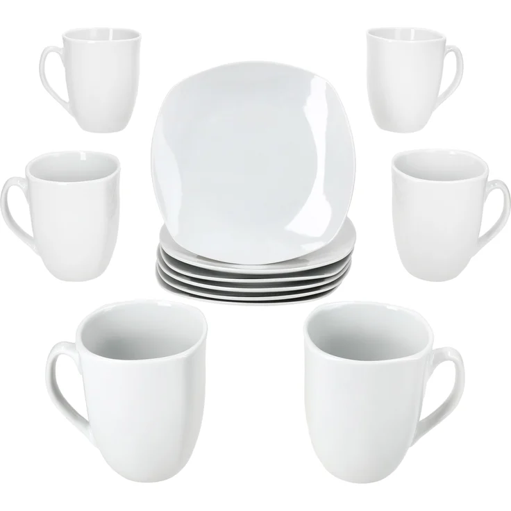 12tlg Frühstücksset Lotta weiß Porzellan 6 Personen kleine Teller Kaffeebecher – Bild 2