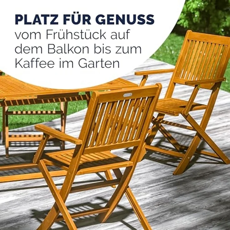 Casaria® Balkonmöbel Set 2 Personen Wetterfest Holz FSC®-zertifizierte Stühle Klappbar 160kg Belastbar Balkon Garten Terrassenmöbel Möbel 3-TLG. Akazie – Bild 7