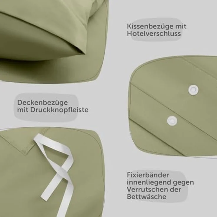 Blumtal Bettwäsche, Oeko-TEX, Mikrofaser, 08 - Grün, Decke 155x220 cm & 2x Kissen 40x80 cm – Bild 4