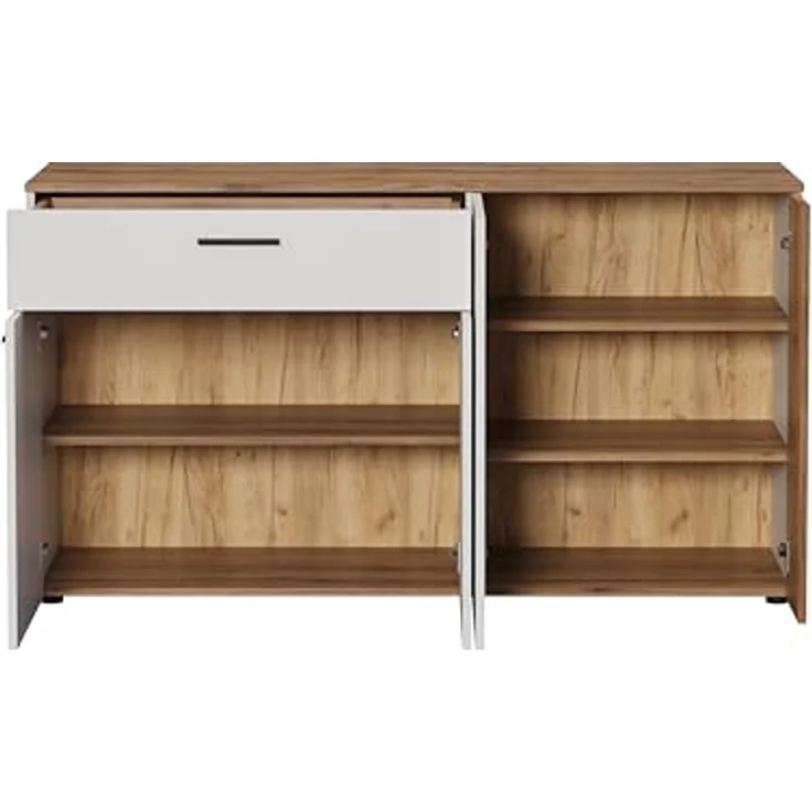 Calicosy Sideboard, Weiß, Holzwerkstoff, 150x83x42 cm, mit 4 Türen und 1 Schubkasten, modern mit Coast Evoke Oak Akzenten – Bild 4