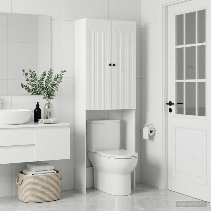 vidaXL Toilettenschrank ALKMAAR Hochglanz Weiß 66 x 25,5 x 190 cm 896259 – Bild 3