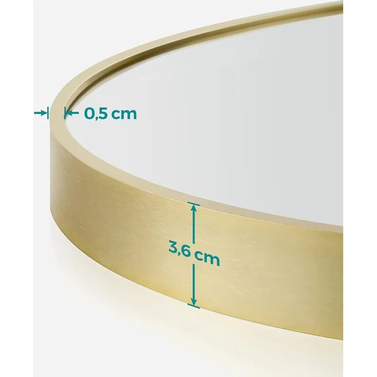 SONGMICS 61 cm d Spiegel rund, runder Spiegel, Wandspiegel, Metallrahmen, einfache Montage, modern, für Bad, Wohnzimmer, Schlafzimmer, Flur, Eingangsbereich, metallisches Gold LWM102AB03 – Bild 5