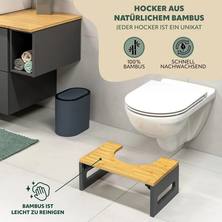 eluno Toilettenhocker, Fußbank aus Bambus, platzsparend zusammenklappbar, grau – Bild 6