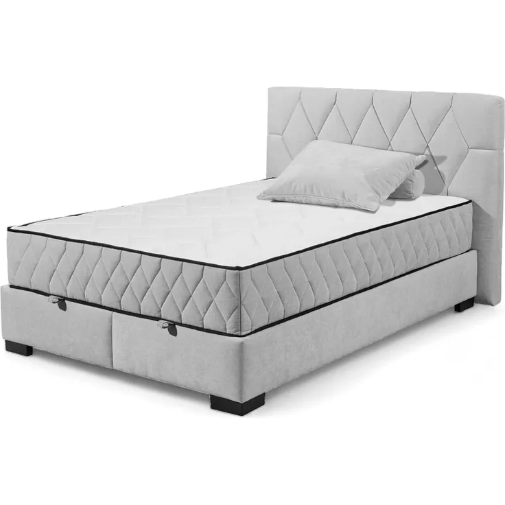 Stella Trading NAGOL B Boxbett 140x200, Silber - Bequemes Bett mit Bettkasten und Premium 9-Zonen-Federkern Wendematratze - 165 x 114 x 214 cm (B/H/T)