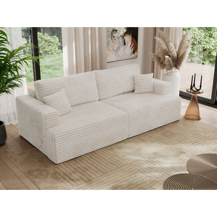 Sofa mit DL-Schlaffunktion, 4-Sitzer Sofa, Bettkasten, 240 x 115 x 88 cm, lose Kissen, Armlehnen - VIRELLA - Beige Cord – Bild 3