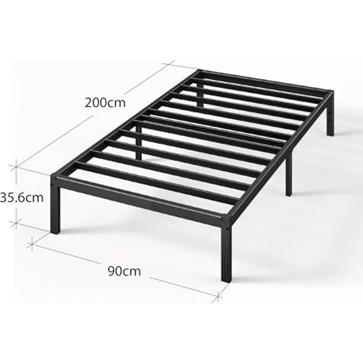Zinus Elias Bett 90x200 cm - Höhe 36 cm mit Stauraum unter dem Bett - Metall-Plattformbettrahmen - Schwarz – Bild 3