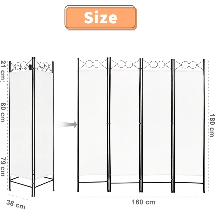 Todeco - Paravent, Raumteiler - Panel : 100% Polyester - Anzahl der Platten: 4-180 x 160 cm, Weiß – Bild 4