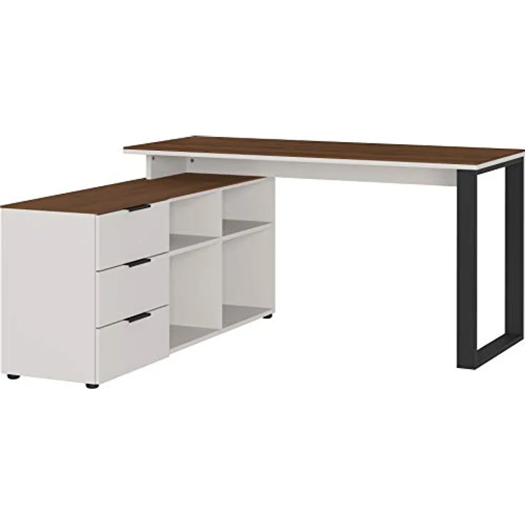 Germania Winkelschreibtisch 4223-573 GW-Ancona, mit integriertem Sideboard, in Kaschmir/Nussbaum, 145 x 74 x 146 cm (BxHxT) – Bild 1