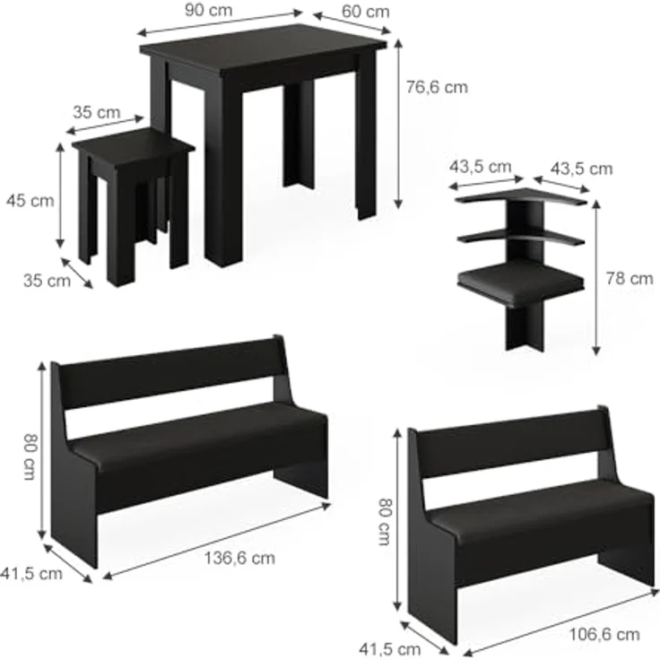 Vicco Eckbankgruppe Roman, Schwarz/Mooreiche, Holzwerkstoff, 180x80x150 cm, ausziehbarer Tisch für Esszimmer – Bild 3