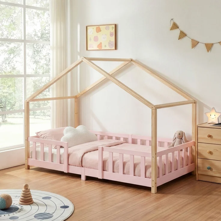 Kinderbett Treviolo 90x200 cm Rosa / Natur [en. casa] – Bild 1