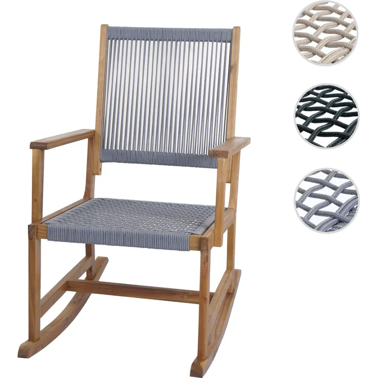 Schaukelstuhl HWC-P73, Garten Outdoor Wippstuhl Relaxstuhl Schaukelliege, Akazie Holz Rope Seilgeflecht ~ grau – Bild 10
