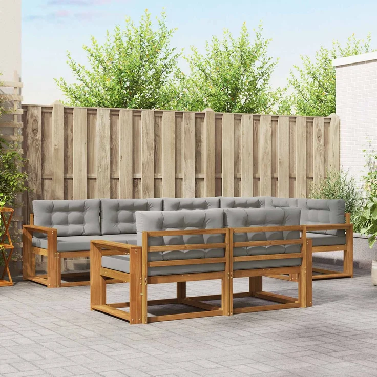 vidaXL Outdoor-Sofagarnitur 8 stk. 7-Sitzer Natur und Hellgrau 3367724 – Bild 1