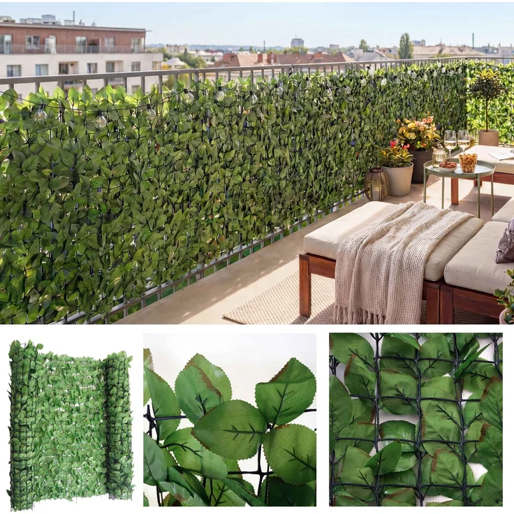 Balkonsichtschutz T811, Buchenhecke Sichtschutz Windschutz Verkleidung für Terrasse Zaun ~ 500x100cm hell – Bild 1