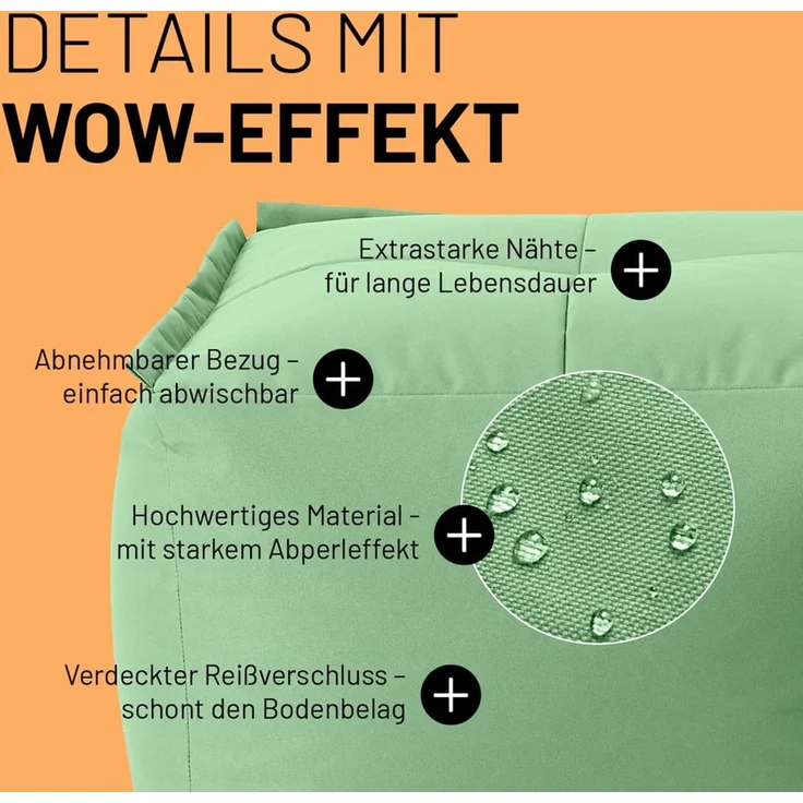 Lumaland Sitzsack-Hocker Modular 54x54x40cm pastellgrün eckig – Bild 5