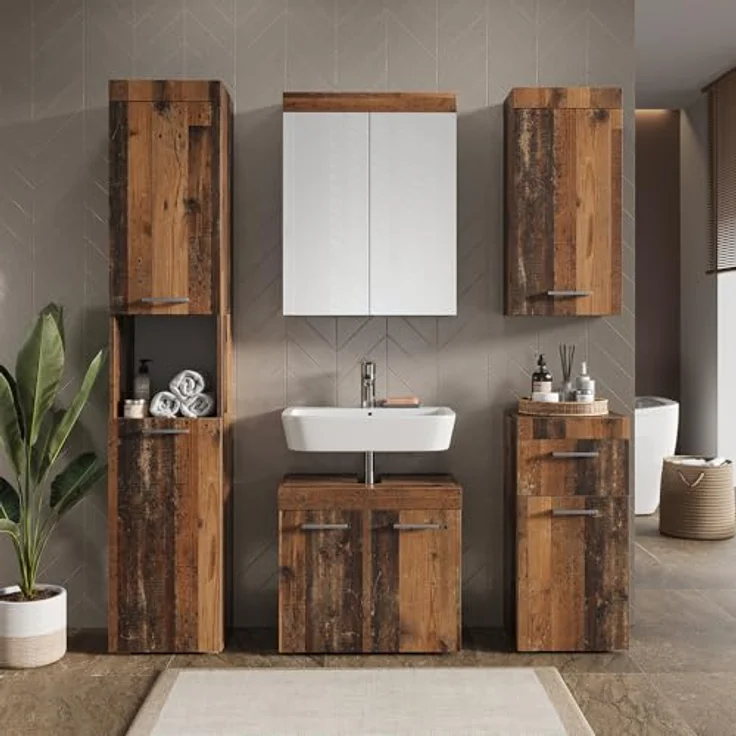 Vichy Badmöbelset Luna, 5-teiliges Oldstyle Badmöbel-Set mit Waschbeckenunterschrank und Spiegelschrank – Bild 4