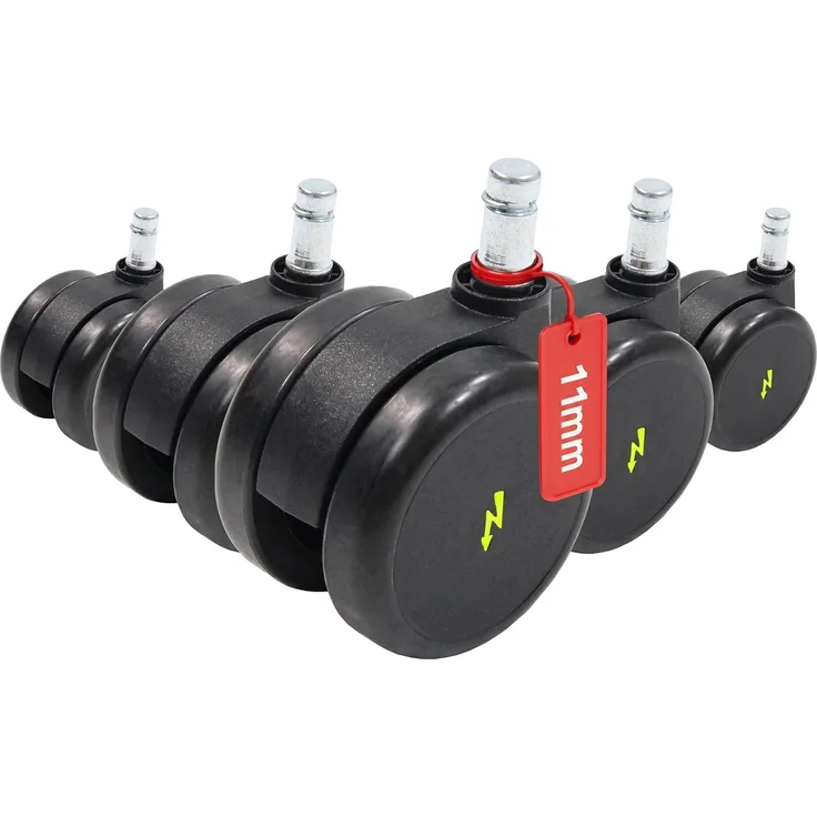 hjh OFFICE 619046 5x Elektrisch leitfähige Rollen 11x65 mm Bürostuhl Rollen für harte Böden | Vermeidung von statischer Aufladung