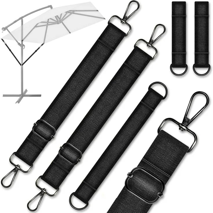 tillvex® Windsicherung für Ampelschirm bis Ø 400 cm | 5-tlg. Set mit Karabinerhaken | Sicherung für Sonnenschirm, Marktschirm & Doppelsonnenschirm | Wetterfest, winddicht, anpassbar & universal