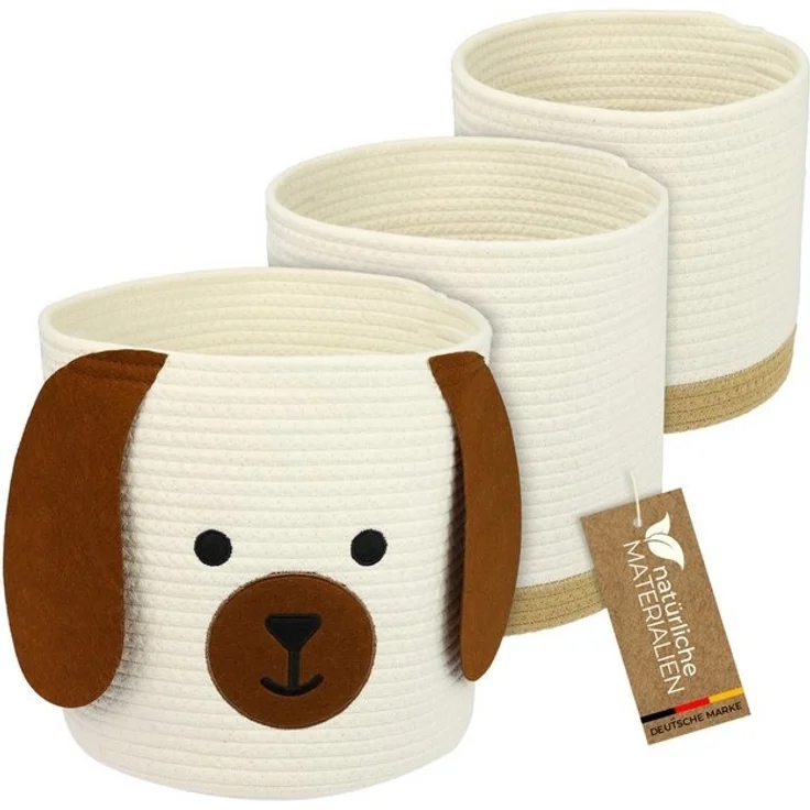 HMF Aufbewahrungskorb Aufbewahrungskorb mit versteckten Griffen (3er, Set), Korb für Kinderzimmer aus Baumwolle, Hund, Groß, Mittel, Klein – Bild 4