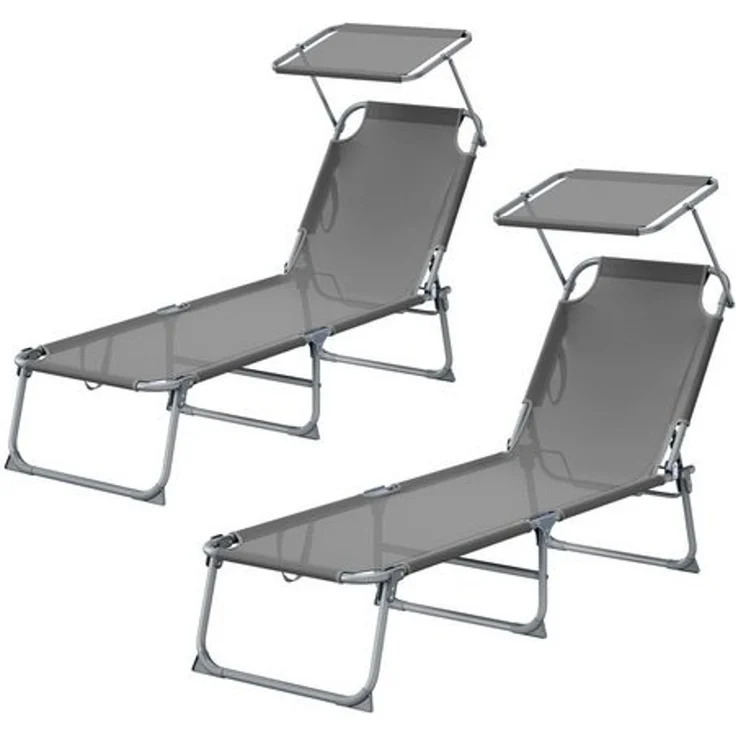SONGMICS Sonnenliege klappbar, 2er Set, belastbar bis 110 kg, verstellbare Sonnenblende, Rückenlehne, grau – Bild 2