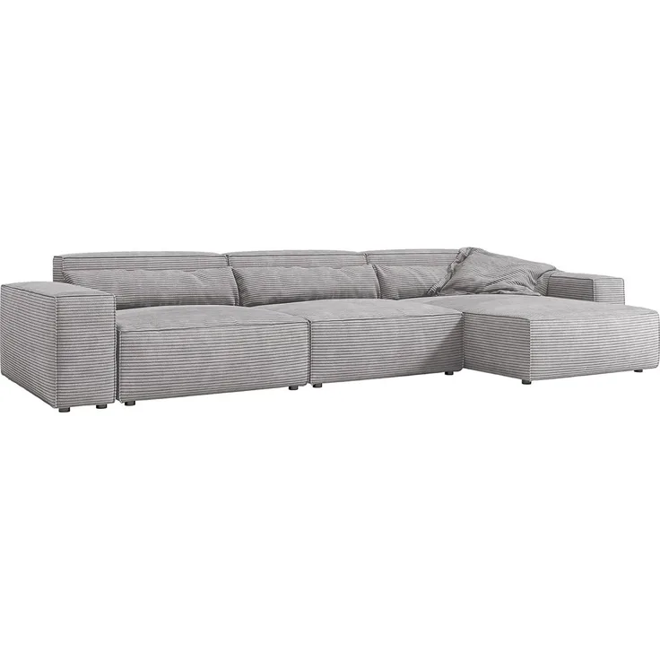 Ecksofa Sirpio XL 370x170 cm Cord Silbergrau Recamiere variabel