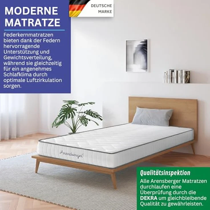 Arensberger JANA Federkernmatratze, 19cm Höhe, H2/H3 mittelfest, 7 Zonen, Taschenfederkern, Liegekomfort 90x200cm, Liegeseite weiß, Unterseite schwarz – Bild 5