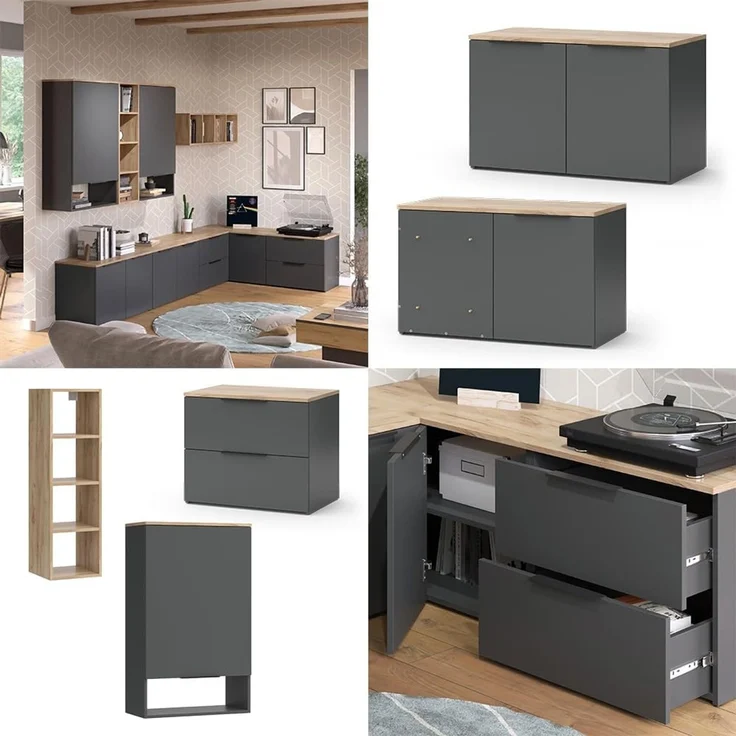 Wohnwand Wido Anthrazit 9 Teile Vicco – Bild 8