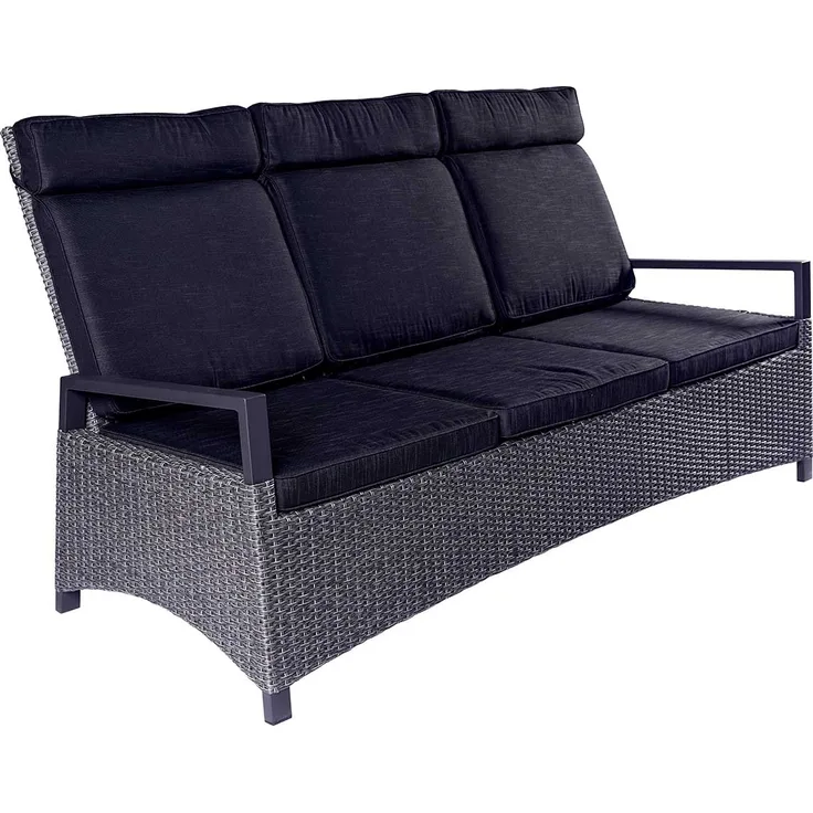 Sofa 3-Sitz Keramo Living, Rattan, Grau, Schwarz, 205 x 105 x 89 cm