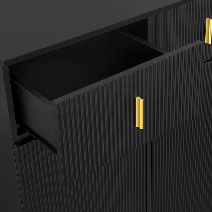 Sideboard aus Spanplatte mit 2 Schubladen & 2 Türen, 35x83x101 cm, Schwarz – Bild 7