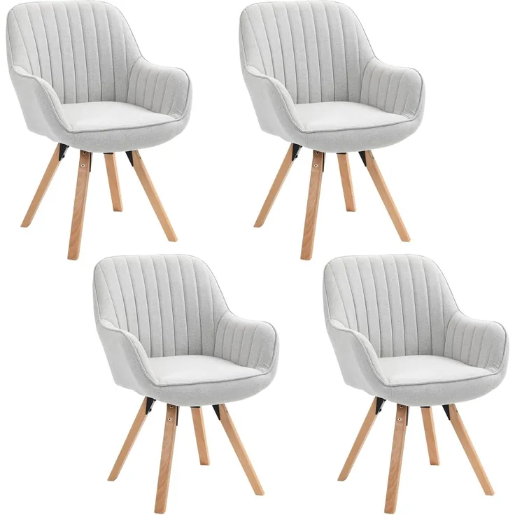 MEUBLE COSY Esszimmerstühle Drehbar 4er Set Küchenstuhl Polsterstuhl Drehstuhl mit Armlehne Sessel Schminkstuhl aus Stoff Massivholzbeine für Esszimmer Wohnzimmer Arbeitszimmer, Beige