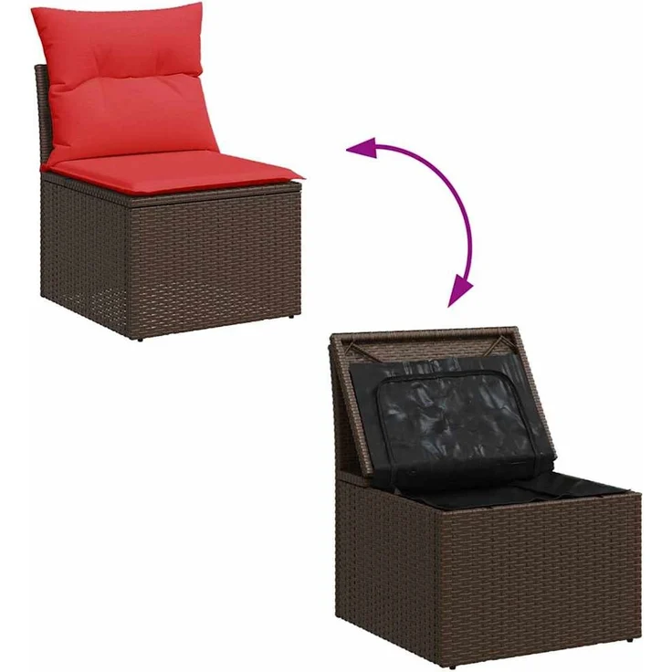 vidaXL Garten-Sofa-Set mit Kissen mit Speicher 7 pcs Braun Poly Rattan 3360235 – Bild 11