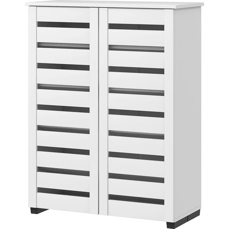 Mobiler Schuhschrank mit 5 Ebenen, 4 verstellbaren Einlegeböden und Lamellentüren, aus Holz, 76 x 33 x 98 cm, Weiß – Bild 2