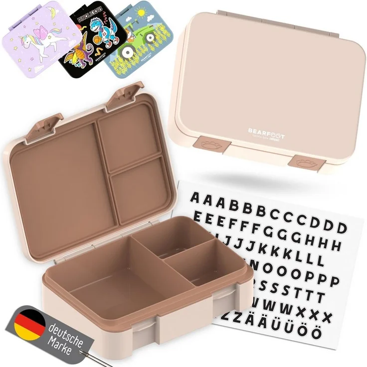 BEARFOOT Lunchbox Brotdose mit Fächern, leicht & auslaufsicher - Braun, PP, ABS, Silikon, Kindergarten und Schule - Mädchen und Jungen, Vesperbox, Snackbox – Bild 2