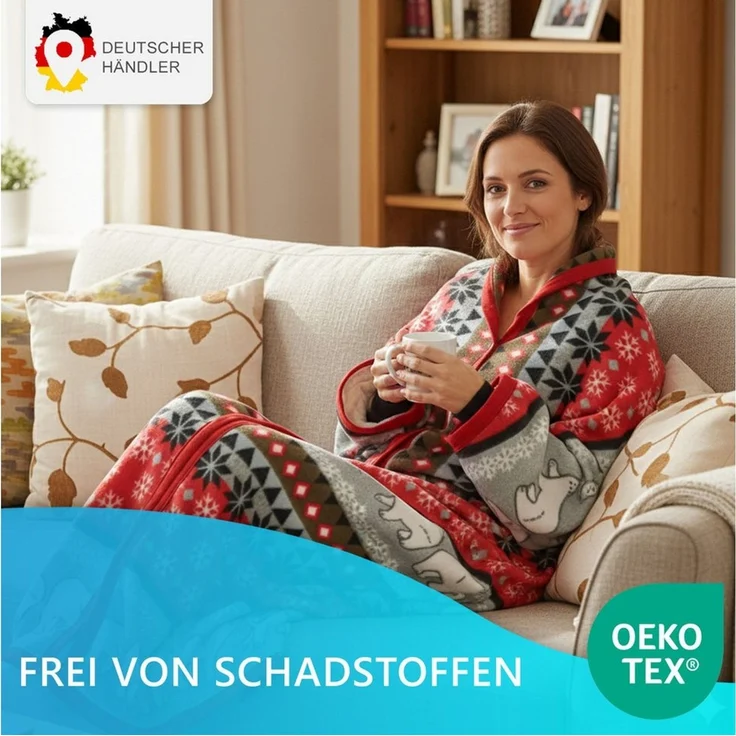 Wohndecke Ärmeldecke CozyBear - tragbare Flanell Sofadecke mit Ärmeln, NYVI, Kuscheldecke mit Ärmeln - TV-Blanket zum Anziehen - Weihnachtsdesign – Bild 3